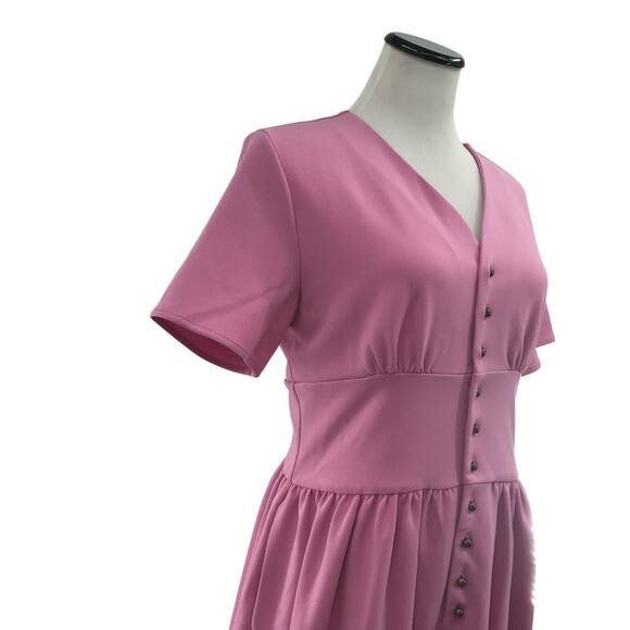 JessaKae Pink Folklore Button Front Short Sleeve Dress - Picture 5 of 11